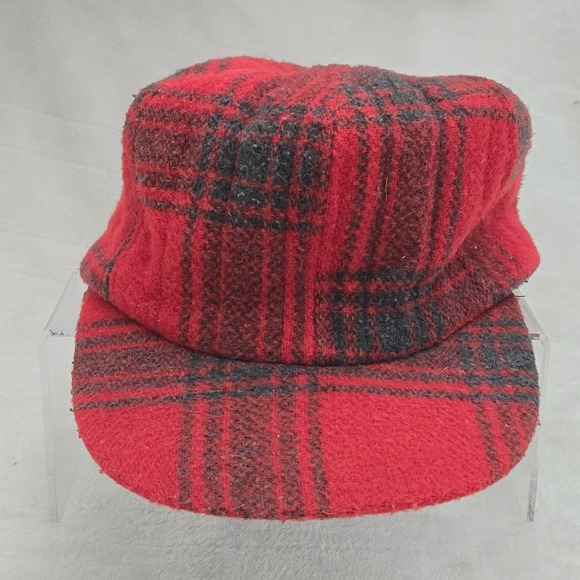 Red Plaid Wool Blend Hunting Hat Newsboy Cap Classic Style - Picture 1 of 8